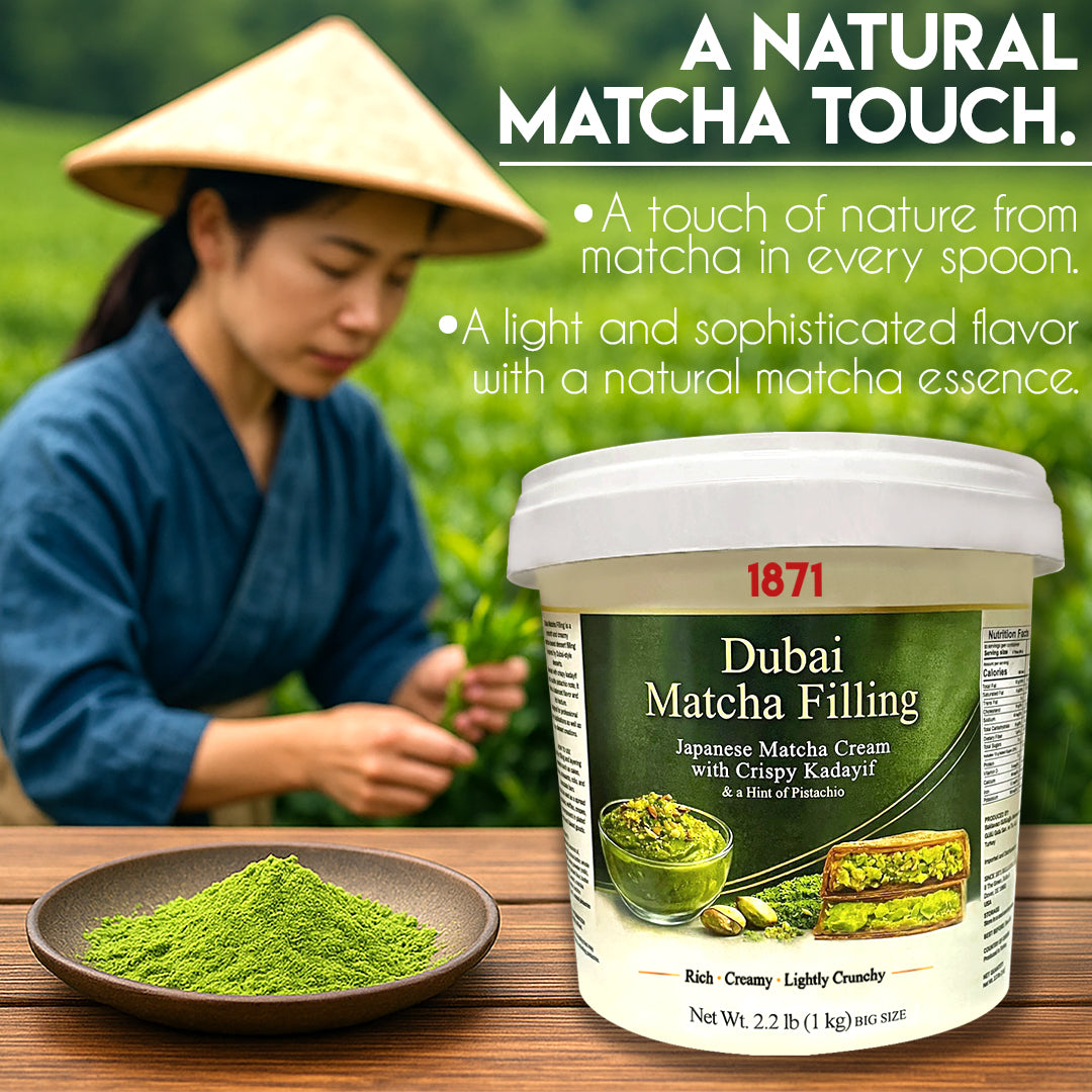Gulluoglu Dubai Matcha Filling – Matcha Powder & Crispy Kadayif Cream Filling, 1 kg (2.2 lb) BIG SİZE