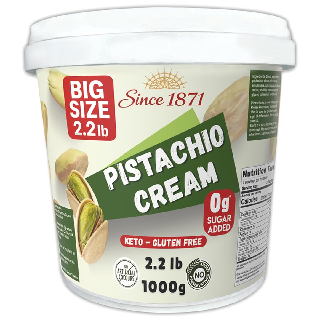 Sugar Free Pistachio Cream 1kg / 2.2lb – Keto Friendly Premium Pistachio Cream for Dubai Chocolate, Baking, Desserts & Pastries
