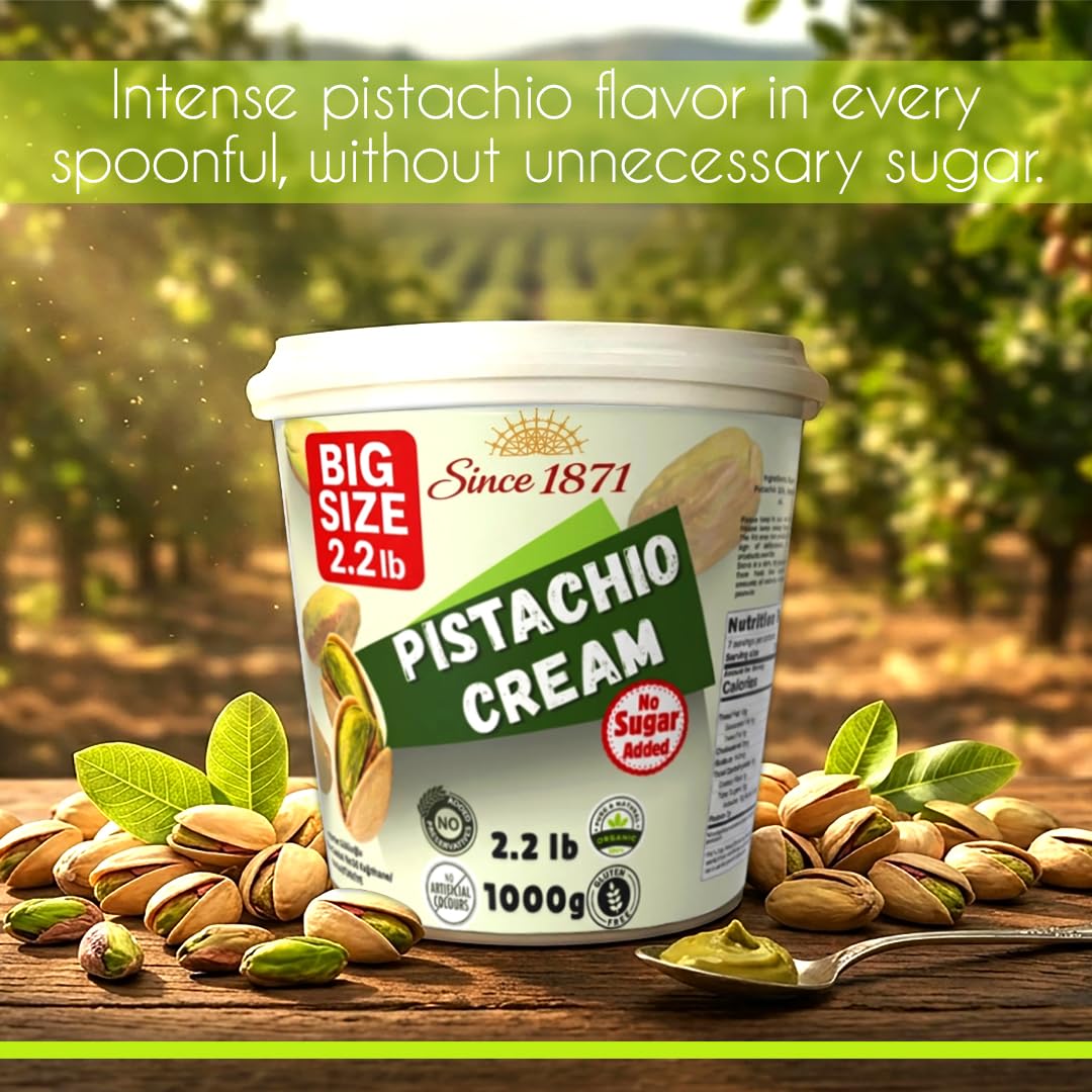 Sugar Free Pistachio Cream 1kg / 2.2lb – Keto Friendly Premium Pistachio Cream for Dubai Chocolate, Baking, Desserts & Pastries