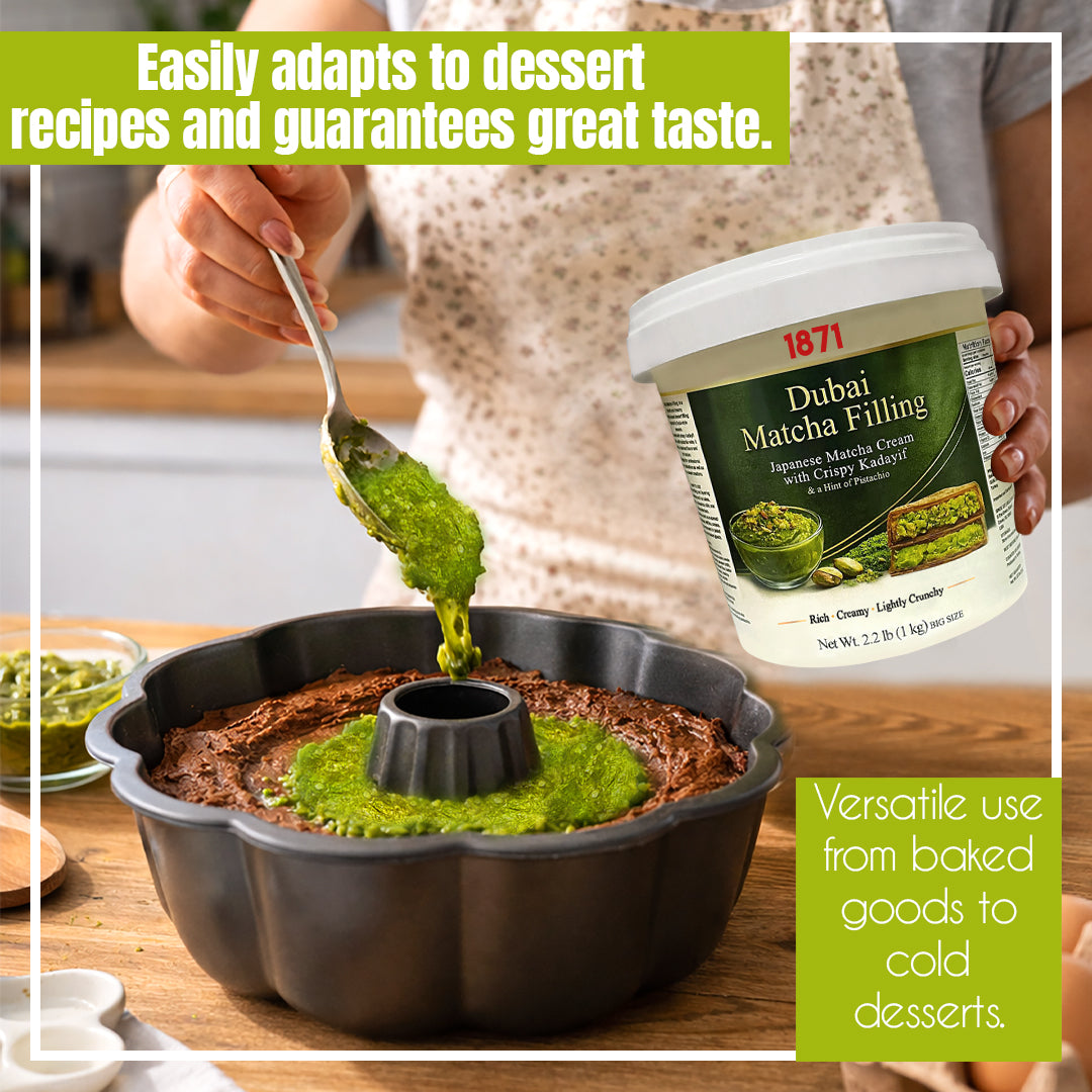 Gulluoglu Dubai Matcha Filling – Matcha Powder & Crispy Kadayif Cream Filling, 1 kg (2.2 lb) BIG SİZE