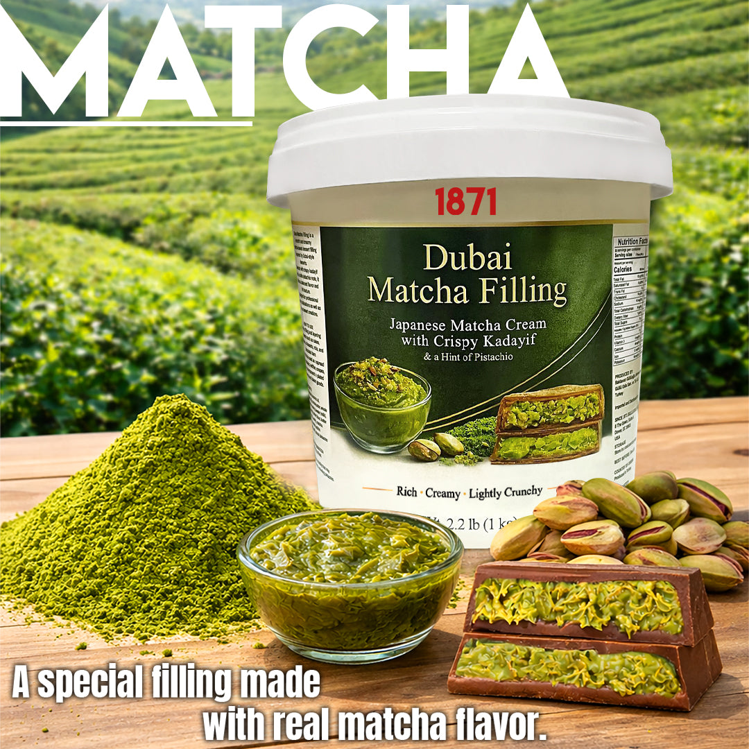 Gulluoglu Dubai Matcha Filling – Matcha Powder & Crispy Kadayif Cream Filling, 1 kg (2.2 lb) BIG SİZE