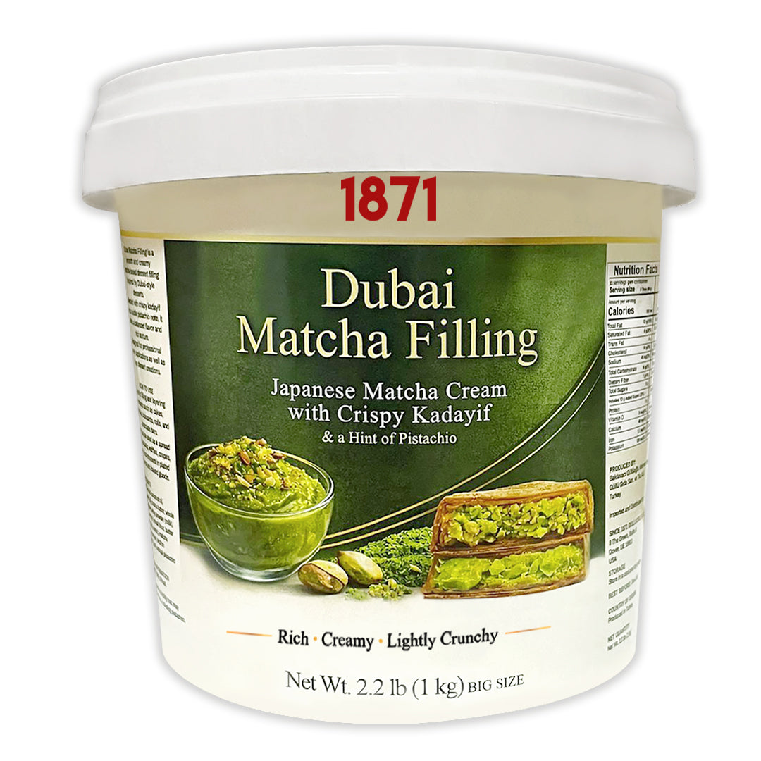 Gulluoglu Dubai Matcha Filling – Matcha Powder & Crispy Kadayif Cream Filling, 1 kg (2.2 lb) BIG SİZE