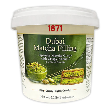 Gulluoglu Dubai Matcha Filling – Matcha Powder & Crispy Kadayif Cream Filling, 1 kg (2.2 lb) BIG SİZE