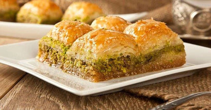 Vegan pistachio baklava dough and syrup preparation