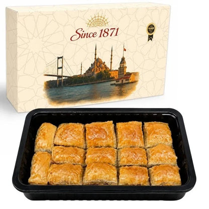 Since 1871 gift box with tray of vegan pistachio baklava
