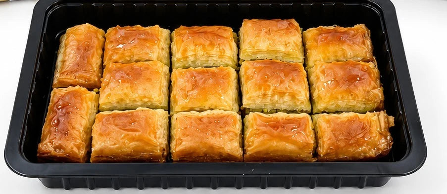 Tray of pistachio baklava pieces