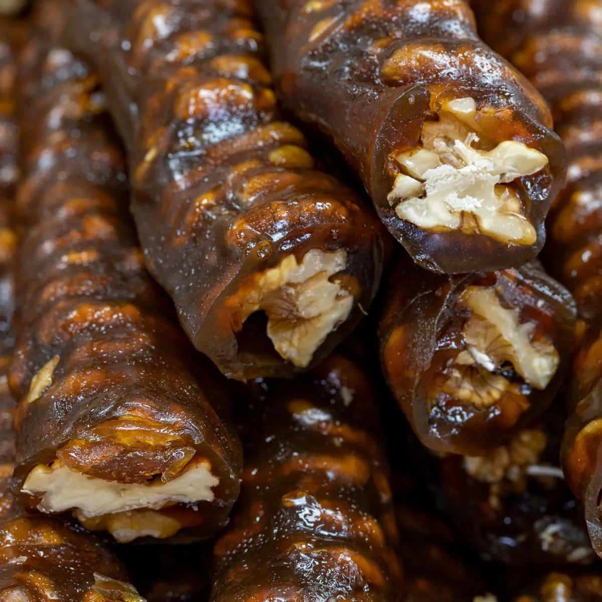 Pile of walnut churchkhela sticks
